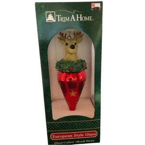 1990's Deer Head European Style Hand Blown Crafted Christmas Ornament VTG Kmart